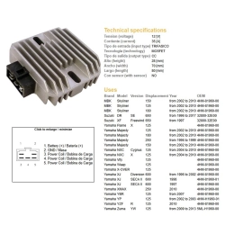 DZE REGULATOR NAPIĘCIA SUZUKI DR 650SE 96-17; XF 650 FREEWIND 97; YAMAHA 125/150/180/250 MAJESTY 96-10; XJ 600 DIVERSION 96-02; XMAX 250 10-;