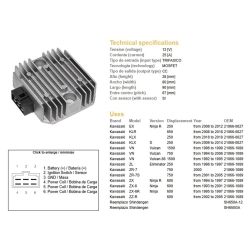 DZE REGULATOR NAPIĘCIA KAWASAKI VN 750 94-06; VN 1500 96-99; ZX 6 93-01; ZX-6R 95-97; ZR-7 (RGU-404,ESR260) (21066-1089, 21066-027)