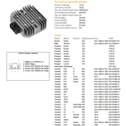 DZE REGULATOR NAPIĘCIA YAMAHA FZ6 09-17; FZR 600R 95-99; SRX 700 00-02; TDM 850 96-01; TMAX 500 00-03; VT 700 VENTURE 01-03; XMAX 125 10;