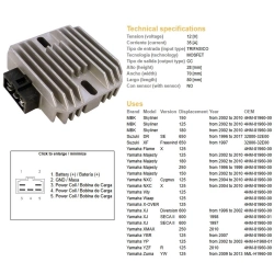 DZE REGULATOR NAPIĘCIA SUZUKI DR 650SE 96-17; XF 650 FREEWIND 97; YAMAHA 125/150/180/250 MAJESTY 96-10; XJ 600 DIVERSION 96-02; XMAX 250 10-;