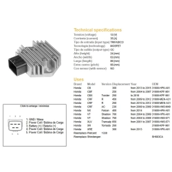 DZE REGULATOR NAPIĘCIA HONDA CB 300 13-15; CBF 250 04-07; CRF 250/450R 09-12; VT 700 SHADOW 04-09; VT 750 SHADOW 04-09; XL 650V TRANSALP 01