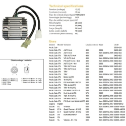 DZE REGULATOR NAPIĘCIA SUZUKI DL 650 V-STROM 04-09; SV 650 03-08; SV 1000 03-07; VL 800 VOLUSIA 01-02; LT-A QUAD RUNNER 01-02; CAGIVA; ARCTI