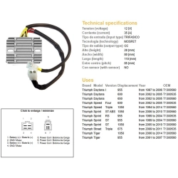 DZE REGULATOR NAPIĘCIA TRIUMPH DAYTONA 600/650 02-05; DAYTONA 955I 97-06; SPRINT 955RS/ST 99-04; SPRINT 1050 06-14; STREET TRIPLE 675 09-11;