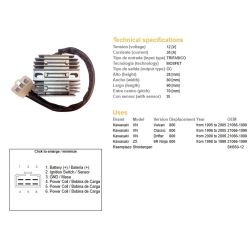 DZE REGULATOR NAPIĘCIA KAWASAKI VN 800 VULKAN 95-05; VN 800 CLASSIC 96-05; VN 800 DRIFTER 00-06; ZX6R 98-92 (35A) (ESR263)