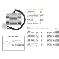 DZE REGULATOR NAPIĘCIA TRIUMPH AMERICA 790/865 02-17; BONNEVILLE 865 02-17; SCRAMBLER/SPEEDMASTER 865 02-17; TT 600 00-03