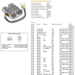 DZE REGULATOR NAPIĘCIA DUCATI 600/620/748/750/796/800/900/916/944/992/996/1000/1100 98-12 (35A)(54040111C, SH579-B11) (ESR532) - ZASTĘPUJE 2354-01