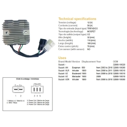 DZE REGULATOR NAPIĘCIA SUZUKI AN 650 BURGMAN 03-10; VZ 1500 MARAUDER 09; VZ 1500 BOULEVARD 09-10; VLR 1800 INTRUDER 06-11 MOS