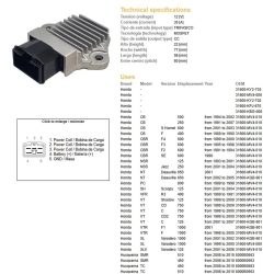 DZE REGULATOR NAPIĘCIA HONDA SH 125 SCOOPY 01-04; VT 125C 01-07; XLV 125 VARADERO 01-06; CB 250 91-07; CB 500 94-02; CB 600 HORNET 01-03;