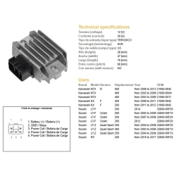 DZE REGULATOR NAPIĘCIA KAWASAKI KX 250F 11-12; KX 450F 09-11; KFX 400 03-06; KFX 450R 08-13; SUZUKI LT-F 250 OZARK 02-12; LTZ 400 03-08 QU