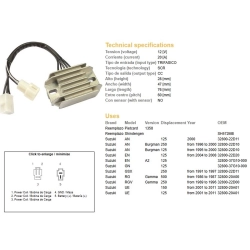 DZE REGULATOR NAPIĘCIA SUZUKI AN 125/250 BURGMAN 95-00; EN 125; GN 125; UE 125/150 01-11 (32800-22D11, 32800-22D10, 32800-37G10-000) 12V/20A