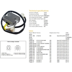 DZE REGULATOR NAPIĘCIA APRILIA SRV 850 12-13; PIAGGIO BEVERLY 300 16-17; BEVERLY 350 17-18; MP3 500 14-18; X10 12-15; X7 125/300 09,