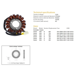 DZE UZWOJENIE ALTERNATORA STATOR SUZUKI GSX 600R 08-17; GSX 750R 06-17