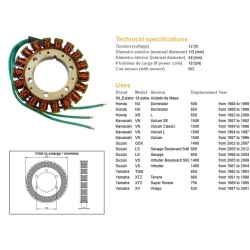 DZE UZWOJENIE ALTERNATORA STATOR HONDA NX 650 DOMINATOR 88-99; XR 650L 93-09; KAWASAKI VN 1500 VULCAN 87-97; SUZUKI LS 650 SAVAGE 86-12; VS 14